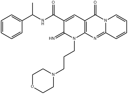 2-imino-1-[3-(4-morpholinyl)propyl]-5-oxo-N-(1-phenylethyl)-1,5-dihydro-2H-dipyrido[1,2-a:2,3-d]pyrimidine-3-carboxamide Struktur