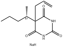(-)-5-アリル-5-[(S)-1-メチルブチル]-2-ソジオオキシ-4,6(1H,5H)-ピリミジンジオン 化学構造式