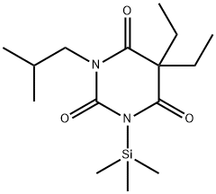 5,5-ジエチル-1-(2-メチルプロピル)-3-(トリメチルシリル)-2,4,6(1H,3H,5H)-ピリミジントリオン 化学構造式