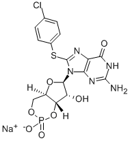 8-(4-クロロフェニルチオ)グアノシン 3',5'-(環状)一りん酸ナトリウム 化学構造式