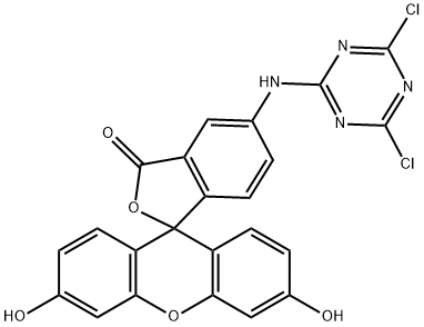 5-(2,4-ジクロロ-s-トリアジン-6-イルアミノ)-3',6'-ジヒドロキシスピロ[イソベンゾフラン-1(3H),9'-[9H]キサンテン]-3-オン 化学構造式