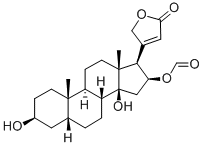 16β-ホルミルオキシ-3β,14-ジヒドロキシ-5β-カルダ-20(22)-エノリド 化学構造式