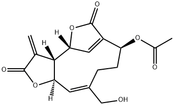 (3aS,4R,8S,11E,12aR)-8-Acetoxy-3a,4,8,9,10,12a-hexahydro-11-hydroxymethyl-3-methylene-6H-4,7-methenofuro[3,2-c]oxacycloundecin-2,6(3H)-dione Struktur