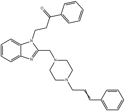 β-[2-[4-(3-フェニル-2-プロペニル)-1-ピペラジニル]メチル-1H-ベンゾイミダゾール-1-イル]プロピオフェノン 化学構造式