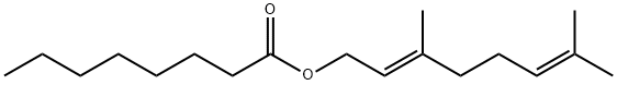 オクタン酸[(E)-3,7-ジメチル-2,6-オクタジエニル] 化学構造式