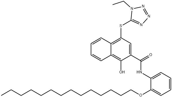 4-[(1-乙基-1H-四唑-5-基)硫代]-1-羟基-N-[2-(十四烷基氧)苯基]-2-萘甲酰胺,51599-31-6,结构式
