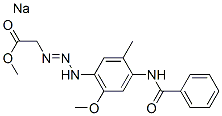 sodium [3-(4-benzamido-6-methoxy-m-tolyl)-1-methyl-2-triazeno]acetate Struktur