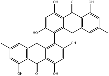 2,2',4,4',5,5'-Hexahydroxy-7,7'-dimethyl-1,1'-bi[anthracen-10(9H)-one] Structure