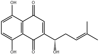 2-[(1S)-1-ヒドロキシ-4-メチル-3-ペンテニル]-5,8-ジヒドロキシ-1,4-ナフトキノン 化学構造式