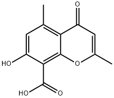 7-ヒドロキシ-2,5-ジメチル-4-オキソ-4H-1-ベンゾピラン-8-カルボン酸 化学構造式