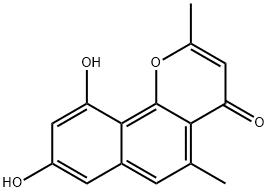 8,10-ジヒドロキシ-2,5-ジメチル-4H-ナフト[1,2-b]ピラン-4-オン 化学構造式