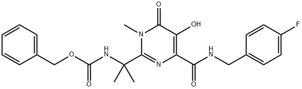 1,6-ジヒドロピリミジン-2-イル]-1-メチルエチル]カルバミン酸ベンジル[1-[4-[[(4-フルオロベンジル)アミノ]カルボニル]-5-ヒドロキシ-1-メチル-6-オキソ- 化学構造式