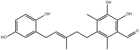 3-[(E)-5-(2,5-ジヒドロキシフェニル)-3-メチル-3-ペンテニル]-5,6-ジヒドロキシ-2,4-ジメチルベンズアルデヒド 化学構造式