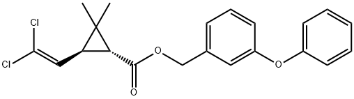 (3-phenoxyphenyl)methyl (1S,3R)-3-(2,2-dichloroethenyl)-2,2-dimethyl-c yclopropane-1-carboxylate, 51877-74-8, 结构式