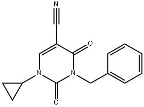 3-BENZYL-1-CYCLOPROPYL-2,4-DIOXO-1,2,3,4-TETRAHYDROPYRIMIDINE-5-CARBONITRILE Struktur