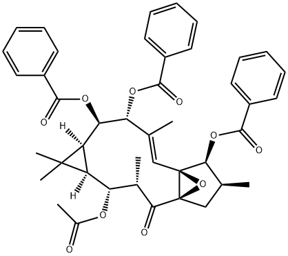 (1aR,2R,3S,4aR,6S,7S,7aS,8E,10R,11R,11aS)-2-Acetyloxy-7,10,11-tris(benzoyloxy)-1a,2,3,6,7,10,11,11a-octahydro-1,1,3,6,9-pentamethyl-4a,7a-epoxy-5H-cyclopenta[a]cyclopropa[f]cycloundecen-4(1H)-one Structure