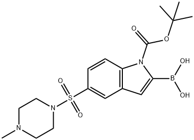 1H-Indole-1-carboxylic acid, 2-borono-5-[(4-methyl-1-piperazinyl)sulfonyl]-, 1-(1,1-dimethylethyl) ester Struktur