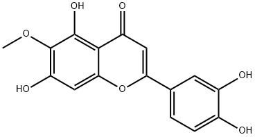 2-(3-ヒドロキシ-4-ヒドロキシフェニル)-5,7-ジヒドロキシ-6-メトキシ-4H-1-ベンゾピラン-4-オン 化学構造式
