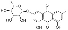 3-[(6-デオキシ-α-L-マンノピラノシル)オキシ]-1,8-ジヒドロキシ-6-メチル-9,10-アントラセンジオン 化学構造式