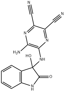 5-Amino-6-[(2,3-dihydro-3-hydroxy-2-oxo-1H-indol-3-yl)amino]-2,3-pyrazinedicarbonitrile Struktur
