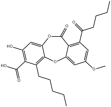8-ヒドロキシ-3-メトキシ-11-オキソ-1-(1-オキソペンチル)-6-ペンチル-11H-ジベンゾ[b,e][1,4]ジオキセピン-7-カルボン酸 化学構造式
