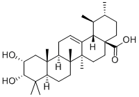 2α,3α-ジヒドロキシウルサ-12-エン-28-酸 化学構造式