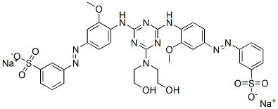 disodium 3,3'-[[6-[bis(2-hydroxyethyl)amino]-1,3,5-triazine-2,4-diyl]bis[imino(3-methoxy-4,1-phenylene)azo]]bis[benzenesulphonate] Structure