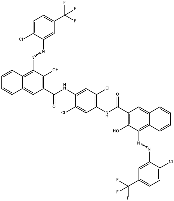N，N’-ビス［1-（2-クロロ-5-トリフルオロメチルフエニルアゾ）-2-ヒドロキシ-3-ナフトイル］-2，5-ジクロロ-p-フエニレンジアミン 化学構造式