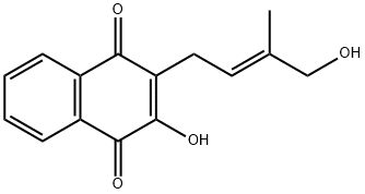 2-ヒドロキシ-3-[(E)-4-ヒドロキシ-3-メチル-2-ブテニル]-1,4-ナフトキノン 化学構造式