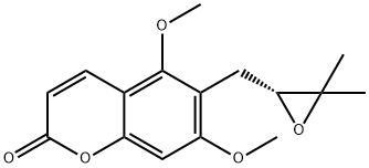 (-)-6-[(3,3-ジメチルオキシラニル)メチル]-5,7-ジメトキシ-2H-1-ベンゾピラン-2-オン 化学構造式