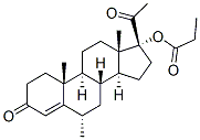 Pregn-4-ene-3,20-dione, 6-methyl-17-(1-oxopropoxy)-, (6.alpha.)- Struktur