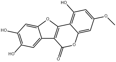 1,8,9-トリヒドロキシ-3-メトキシ-6H-ベンゾフロ[3,2-c][1]ベンゾピラン-6-オン 化学構造式