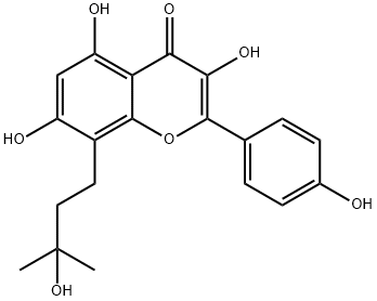 3,4',5,7-テトラヒドロキシ-8-(3-ヒドロキシ-3-メチルブチル)フラボン 化学構造式