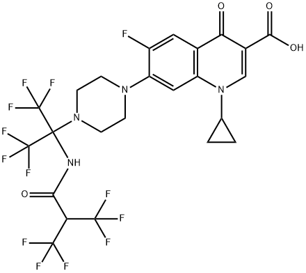3-Quinolinecarboxylic acid, 1-cyclopropyl-6-fluoro-1,4-dihydro-4-oxo-7-[4-[2,2,2-trifluoro-1-(trifluoroMethyl)-1-[[3,3,3-trifluoro-1-oxo-2-(trifluoroMethyl)propyl]aMino]ethyl]-1-piperazinyl]- Structure
