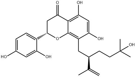 2-(2,4-ジヒドロキシフェニル)-2,3-ジヒドロ-5,7-ジヒドロキシ-8-[5-ヒドロキシ-5-メチル-2-(1-メチルエテニル)ヘキシル]-4H-1-ベンゾピラン-4-オン 化学構造式