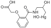 [3-[[2-(カルボキシメトキシ)ベンゾイル]アミノ]-2-ヒドロキシプロピル]ヒドロキシ水銀(II) 化学構造式