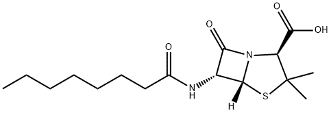 3,3-二甲基-7-氧代-6-[(辛酰基)氨基]-4-硫杂-1-氮杂二环[3.2.0]庚烷-2-羧酸,525-97-3,结构式