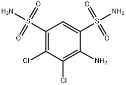4-アミノ-5,6-ジクロロベンゼン-1,3-ジスルホンアミド 化学構造式