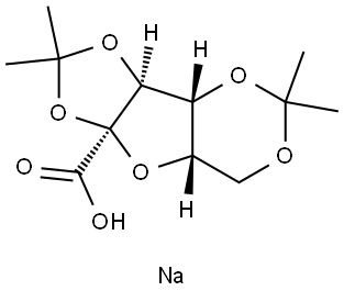 2-O,3-O:4-O,6-O-ジイソプロピリデン-α-L-xylo-2-ヘキスロフラノソン酸ナトリウム 化学構造式