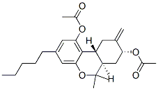 (6aR)-6aβ,7,8,9,10,10aα-ヘキサヒドロ-6,6-ジメチル-9-メチレン-3-ペンチル-6H-ジベンゾ[b,d]ピラン-1,8β-ジオールジアセタート 化学構造式