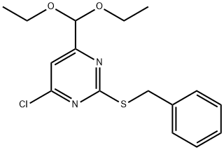 2-BENZYLSULFANYL-4-CHLORO-6-DIETHOXYMETHYL-PYRIMIDINE 化学構造式