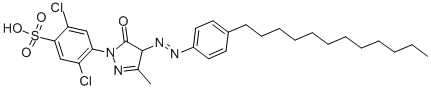 2,5-ジクロロ-4-[4-[(4-ドデシルフェニル)アゾ]-4,5-ジヒドロ-3-メチル-5-オキソ-1H-ピラゾール-1-イル]ベンゼンスルホン酸ナトリウム 化学構造式
