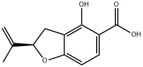 [R,(-)]-2,3-ジヒドロ-4-ヒドロキシ-2-(1-メチルビニル)-5-ベンゾフランカルボン酸 化学構造式