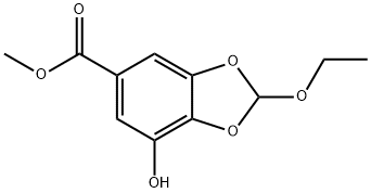1,3-Benzodioxole-5-carboxylic acid, 2-ethoxy-7-hydroxy-, methyl ester 化学構造式