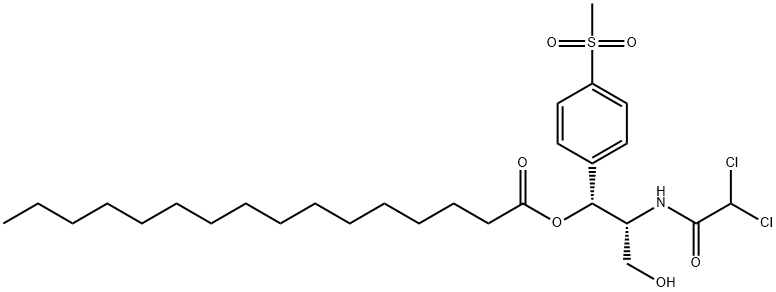 ヘキサデカン酸(1R,2R)-2-[(ジクロロアセチル)アミノ]-3-ヒドロキシ-1-[4-(メチルスルホニル)フェニル]プロピル 化学構造式