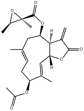 (2R,3R)-2,3-Dimethyl-2-oxiranecarboxylic acid (3aR,4R,6E,9S,10E,11aR)-9-acetoxy-2,3,3a,4,5,8,9,11a-octahydro-6,10-dimethyl-3-methylene-2-oxocyclodeca[b]furan-4-yl ester Struktur