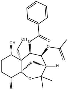 Decahydro-5a-(hydroxymethyl)-2,2,9-trimethyl-3,9a-methano-1-benzoxepine-4,5,6-triol 4-acetate 5-benzoate Struktur