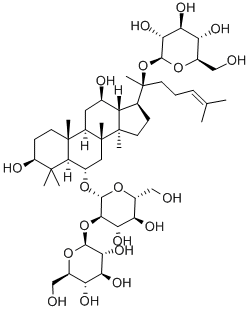 (20S)-3β-[2-O-(β-D-グルコピラノシル)-β-D-グルコピラノシルオキシ]-20-(β-D-グルコピラノシルオキシ)ダンマラ-24-エン-12β-オール 化学構造式