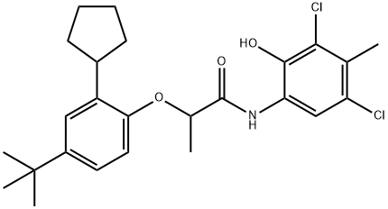 2-[4-(tert-butyl)-2-cyclopentylphenoxy]-N-(3,5-dichloro-2-hydroxy-p-tolyl)propionamide,52762-65-9,结构式