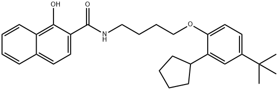 N-[4-[2-シクロペンチル-4-(1,1-ジメチルエチル)フェノキシ]ブチル]-1-ヒドロキシ-2-ナフタレンカルボアミド 化学構造式
